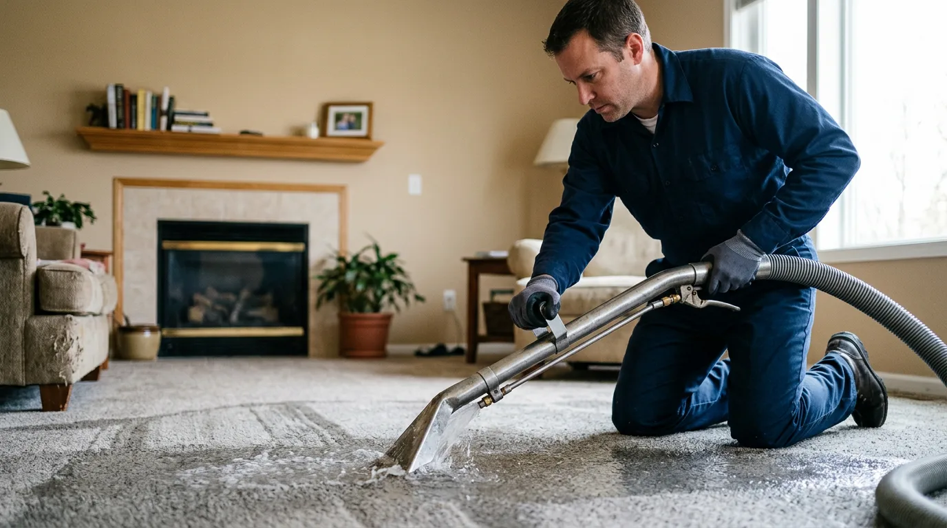 Water damage restoration technician working near Warwick, RI